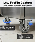 Close-up of low profile casters on Top Shelf Commercial Fridge And Freezer Combo With Wifi Smart Control for easy movement.