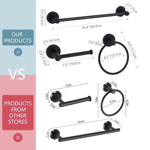 Comparison of Slick Black Bathroom Hardware Set Wall Mounted 24 Inch Towel Bar with adjustable holder and ring vs others