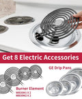 Drip Pans And Burner Element Unit Set For GE Hotpoint Electric Stoves WB30M1 WB30M2 Replacement shown on a stove