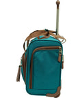 Side view of teal underseat bag from Lightweight Softside Spinner Luggage Set, 3 Piece Expandable Travel Case Bundle with wheels and handle