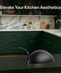 Sleek 3 Inch Cup Drawer Pulls Matte Black 10 Pack Half Moon Cabinet Handles on dark marble countertop in stylish kitchen.