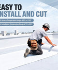 Worker installing 1 Roll EPDM Rubber Roofing Membrane 50 Mil Thick 39 By 15 Ft White Vulcanized Sheet on rooftop.