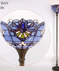 Dope Tiffany Style Floor Lamp With Blue Purple Baroque Stained Glass 71 Inch Tall Torchiere Pole Light 12 Inch Shade