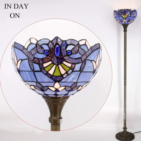 Dope Tiffany Style Floor Lamp With Blue Purple Baroque Stained Glass 71 Inch Tall Torchiere Pole Light 12 Inch Shade