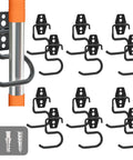 Beefy Heavy Duty Metal Broom Holder Wall Mount 12 Pack S Hooks for mop, shovel, rake, garage organization, black coated steel.