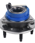 Front Wheel Bearing And Hub Assembly 513137 With 5 Lug Bolts And ABS For Chevy Malibu Classic 1997 2005 Oldsmobile Alero 1997 2004 Cutlass 1997 1999 Pontiac Grand Am 1999 2005 Drop In Replacement OEM Grade, front view with blue ABS housing and bolts visible.