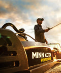 PowerDrive Bow Mount Electric Trolling Motor With GPS Spot Lock shown installed on boat during fishing at sunset