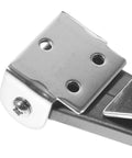 Close-up of Stainless Steel T-Handle Draw Latch Set With Rubber Grip, showing mounting holes and metal finish.