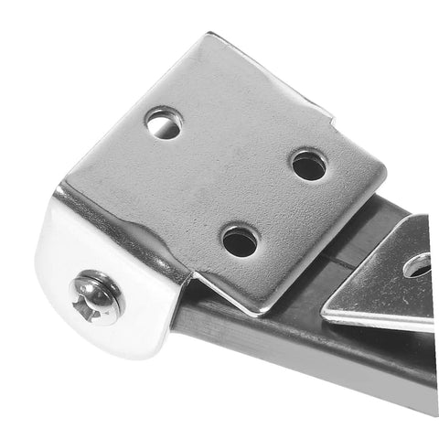 Close-up of Stainless Steel T-Handle Draw Latch Set With Rubber Grip, showing mounting holes and metal finish.