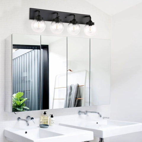 Dope Matte Black Bathroom Vanity Light With 4 Lights Milky White Clear Glass Shade Sleek Modern Wall Sconce Over Mirror