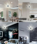 Sputnik Style 12-Light Chandelier In Polished Chrome Firework Design in living, dining, kitchen, and bedroom settings