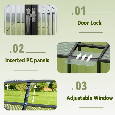 Durable 6x4 Ft Polycarbonate Greenhouse With Hygrometer For Outdoor Planting, Easy Assembly, Aluminum Frame, Lockable Door, Vented Roof Window, Heavy Duty Garden Shelter For Year Round Growth