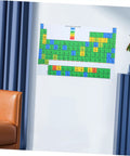 Alt Tag: Go-To Periodic Table Poster Laminated For Classrooms And Home Labs 24 X 36 Inch Chemistry Chart Waterproof And Tear Resistant Wall Art Educational Reference Guide For Students And Teachers Ideal Classroom Decor displayed on wall between blue curtains and orange chair
