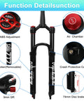 Ultralight 120mm Front Suspension Fork For 26 27.5 And 29 Inch Mountain Bikes One Eighth To One And A Half Inch Tapered Steerer 9mm Quick Release Manual Lockout Smooth Responsive Ride For XC And All Mountain with ABS adjustment, air chamber, and crash protective case.