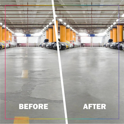 Before and after application of Concrete Stripe Renew Traffic Marking Paint For Pavement And Parking Lots Inverted Spray Can