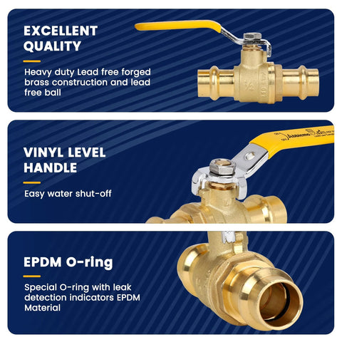 3/4-inch brass ball valve with EPDM O-ring; yellow vinyl handle shut-off and copper tube connection