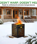 63 Gallon Ultra Thick Burn Barrel For Yard Waste Heavy Duty Outdoor Incinerator Drum With Burn Cage in snowy yard