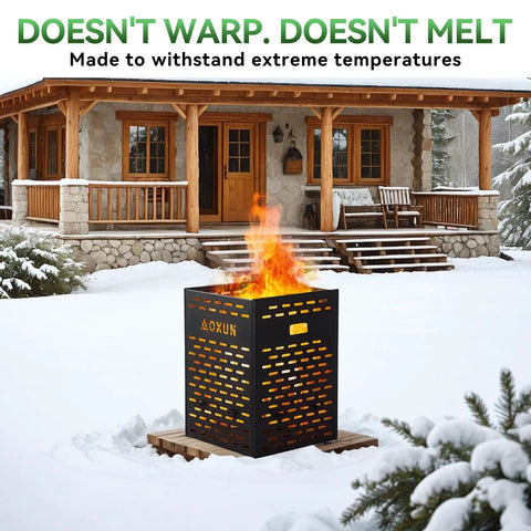 63 Gallon Ultra Thick Burn Barrel For Yard Waste Heavy Duty Outdoor Incinerator Drum With Burn Cage in snowy yard