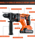 Cordless Rotary Hammer Drill With Brushless Motor 21V SDS Plus Hammer Drill One Inch Chuck and 360 Degree Handle