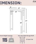 Over The Toilet Storage Shelf Space Saver Tall 37 Inches with Fixed Shelf and Open Grid Design, white, dimension chart