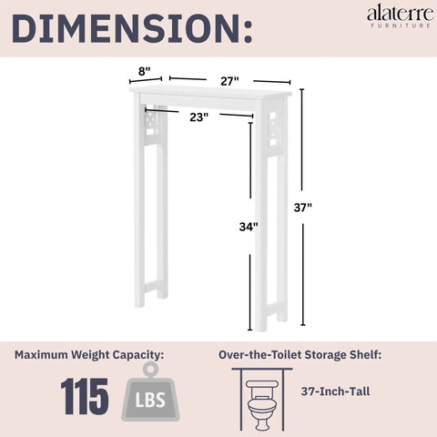 Over The Toilet Storage Shelf Space Saver Tall 37 Inches with Fixed Shelf and Open Grid Design, white, dimension chart
