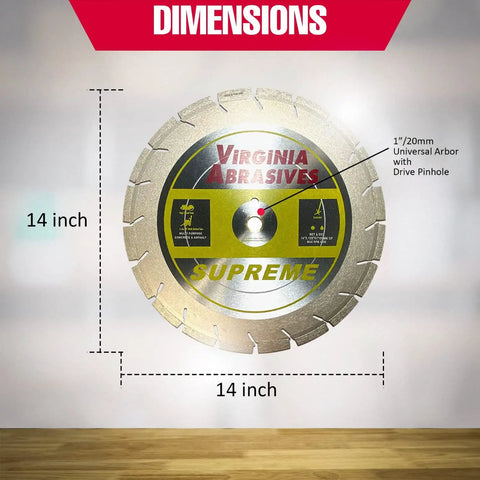 14 Inch Supreme Pro High Speed Diamond Blade For Concrete And Asphalt Wet Or Dry Cutting Laser Welded Tough Grit Evolutionary Design