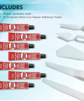 Repair Adhesive for Shoes and Boots, Clear, 7 Tubes, Includes Pixiss Spreader Tools Set displayed with adhesive tubes and tools