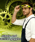 Man holding Tear Free Onion Goggles For Kitchen Cooking And Pepper Chopping With Anti Fog Lenses And Ultra Light Frame For Zero Cry Time Kitchen Work And Crystal Clear Vision Protection Gear Green