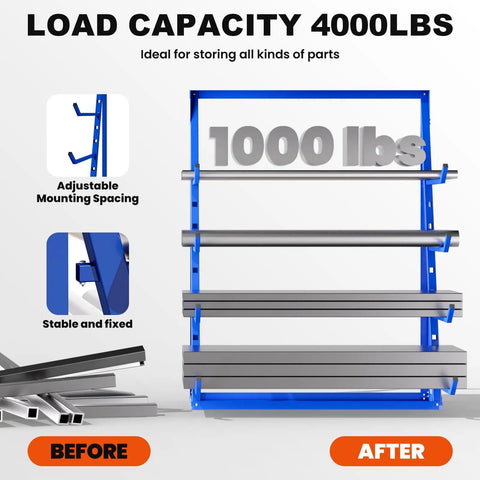 Beefy Heavy Duty Lumber And Pipe Cantilever Storage Rack With 4000 Lbs Capacity Four Tier Alloy Steel Construction in blue