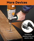 Universal 3 In One Ratchet Drill Chuck Key Wrench With Magnetic Quick Change Heads in use with electric drill on metal surface.