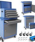 Large Rolling Tool Chest With 5 Drawers On Wheels Detachable Top Box 2 In 1 Tool Cabinet Includes Organizer Bins Hooks Adjustable Shelf And Locking System For Garage And Workshop Gray