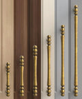 10 Pack 3 Inch Antique Brass Cabinet Pulls, Vintage Zinc Alloy Handles on various wood surfaces, showcasing size and finish.