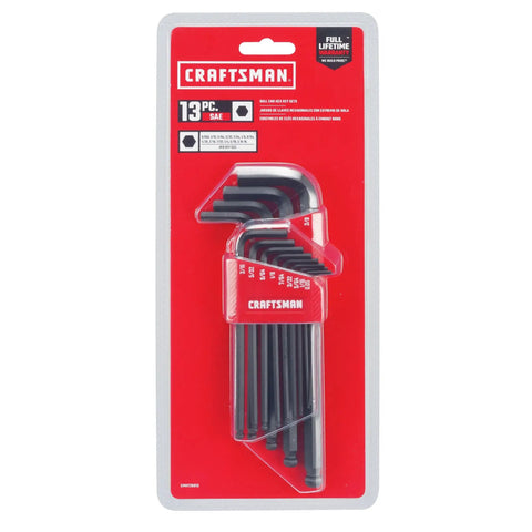 Ball End Hex Key Set 13 Piece With Labeled Carry Case, Black Oxide Finish For Rust Resistance shown in red packaging
