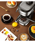 Top Shelf Semi Automatic Espresso Maker With Swift Milk Frother And Quick Fill Water Tank for brewing espresso and lattes.
