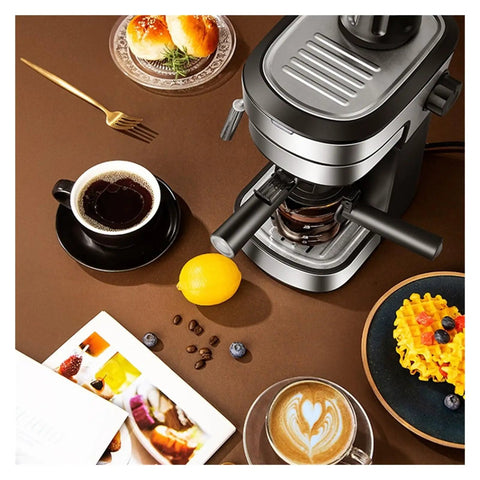 Top Shelf Semi Automatic Espresso Maker With Swift Milk Frother And Quick Fill Water Tank for brewing espresso and lattes.