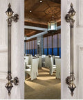 European Retro Push Door Handles With Antique Wooden Look Old School Charm for Outdoor Gates on Wooden Door in Restaurant