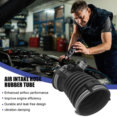 Mechanic inspects Beefy Rubber Car Air Intake Hose Tube with Three Clamps for Honda Civic ILX OEM 17225-R1A-A01