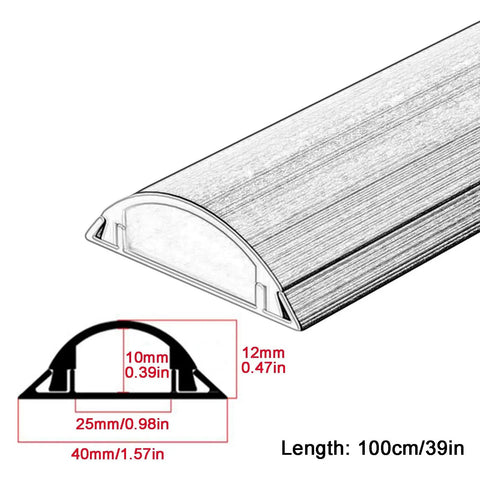 Built Different Heavy Duty Aluminum Cable Protector Self Adhesive Floor Cord Cover Hides Messy Wires Walk Safe Around The House Garage Or Office Space Right Now, detailed size diagram.