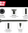 Heavy Duty Six By Two Inch Phillips Bugle Head Drywall Screws Featuring Fine Threads And Protective Phosphate Coating For Light Gauge Steel Studs Ships In A Convenient One Pound Box Making Installations A Breeze Without Any Hassle, showing screw details.