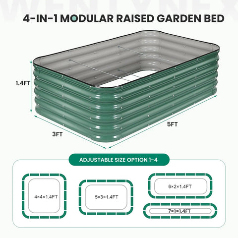 Modular Galvanized Raised Garden Bed Kit For Outdoor Yards 5 By 3 By 1.4 Ft 4 In 1 Raised Planter Box With Freestyle Connect Panels