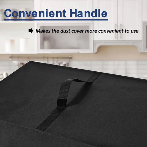 Close-up of a Black Single Serve Coffee Maker Cover For K-Supreme And K-Compact Pods with a convenient handle in a kitchen setting.
