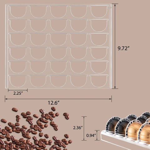 Dimensions of Two Pack Coffee Pod Holder Tray For Vertuoline Capsules, Grab And Go Drawer Organizer That Holds Up To 60 Pods, Clear Countertop Caddy