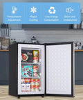 Solid 3.2 Cu Ft Upright Mini Freezer With No Stress Adjustable Thermostat And Removable Shelves For Dorm Office Kitchen Or Bedroom Smooth Chill Stash Setup In Fresh Silver, showing interior storage.