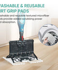 Two-pack white microfiber steam mop pads for Shark Genius/Lift-Away Pro; pad attached to mop head on wood floor.