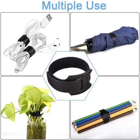 60 Pack Reusable Cable Ties 6 Inch Adjustable Cord Straps Wire Organizer Hook Loop Cable Management For Home Office Garage And Outdoor Use DIY Ready Cord Wrangling And Desk Cable Cleanup in various uses like bundling cords, plants, and pencils.