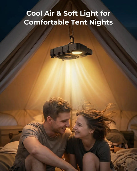 12000mAh Rechargeable Portable Fan With LED Lantern Up To 45 Hours Runtime Battery Powered Three Speeds And Three CCT Modes in tent