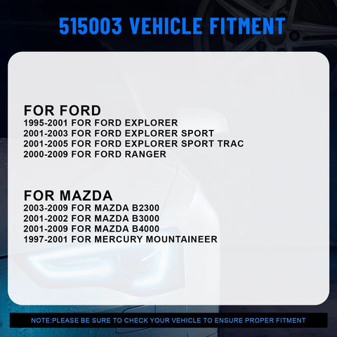 Compatibility chart for front wheel hub bearing assembly Ford Explorer Ranger Mazda B3000 B4000 Mercury Mountaineer
