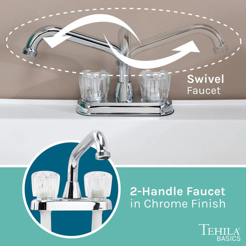 2-Handle Faucet in Chrome Finish with swivel design, part of Heavy Duty Plastic Laundry Tub Featuring A Spacious 21 Gallon Basin.