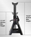 Beefy 3 Ton Double Locking Steel Jack Stands Set 2 Pack Black Heavy Duty Vehicle Lifting Supports After Jacks 11.25 To 16.75 Inch