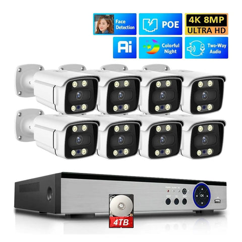 Pro Grade Eight Channel PoE Video Surveillance NVR Kit With 4K Ultra HD AI Face Recognition And Smart Motion Alerts for Home and Yard